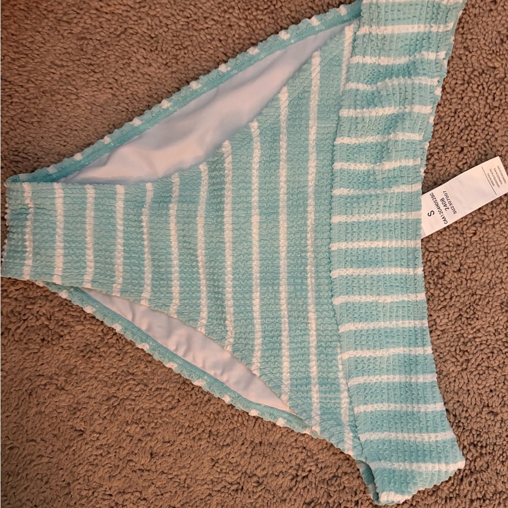 Cupshe Light Blue and White Striped Bikini Bottom